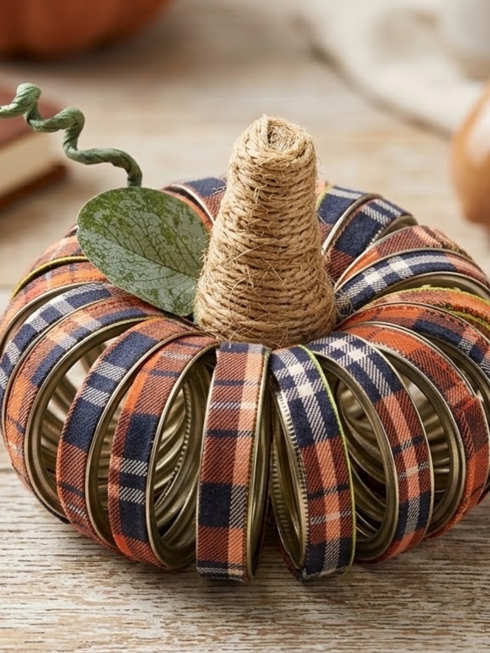 Handmade Plaid Canning Jar Lid Pumpkin Fall Decor